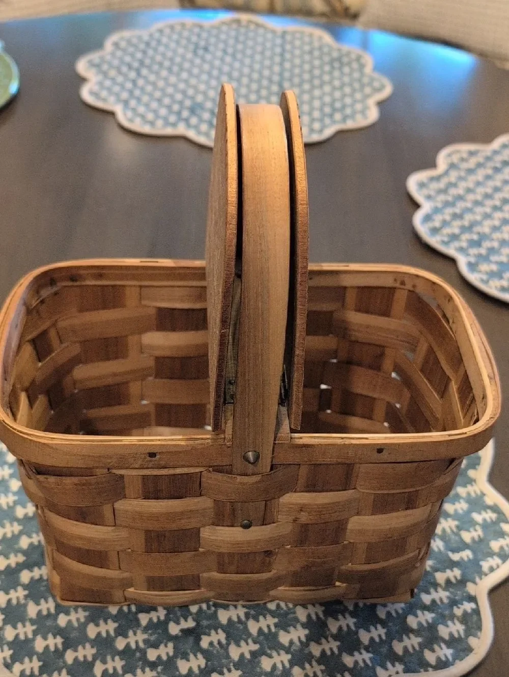 Hand Crafted Woven Wooden Picnic Basket with Handle Made In Spain